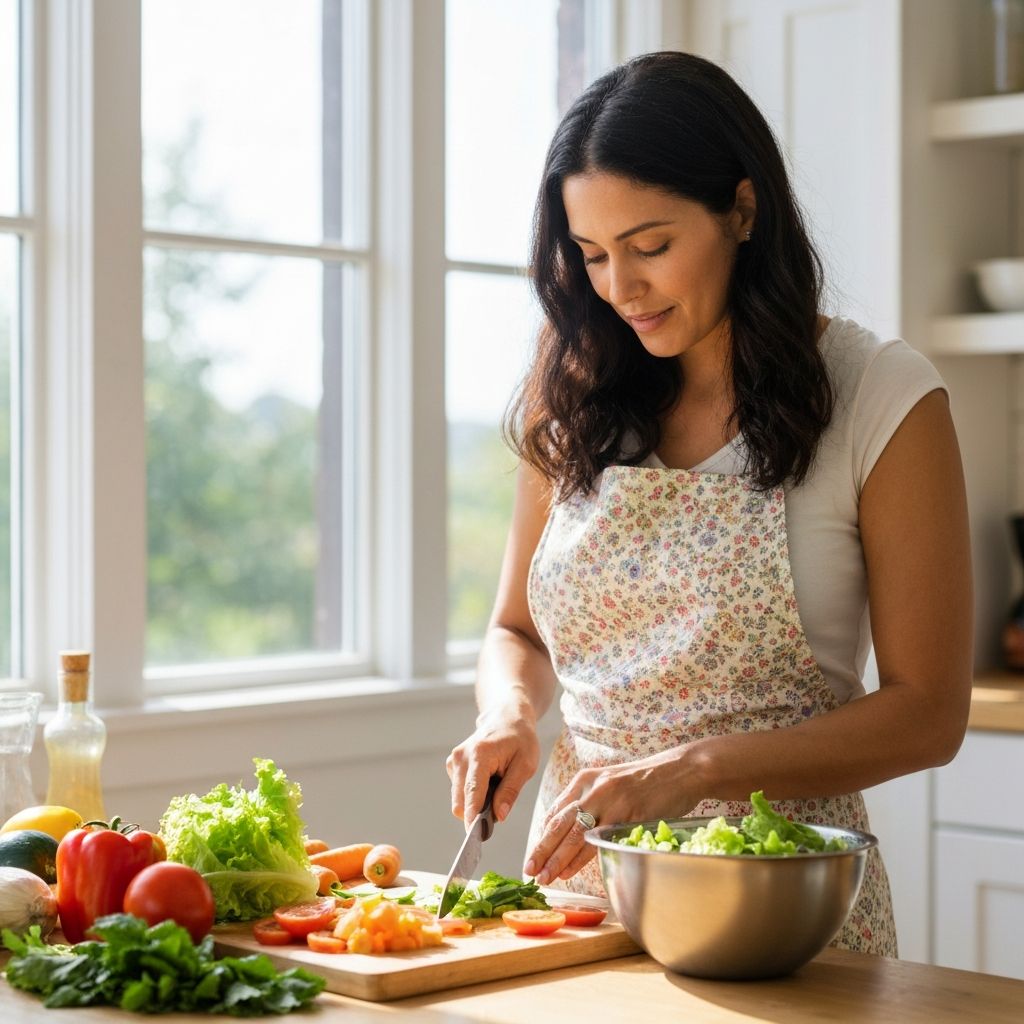 Kobieta przygotowująca sałatkę
